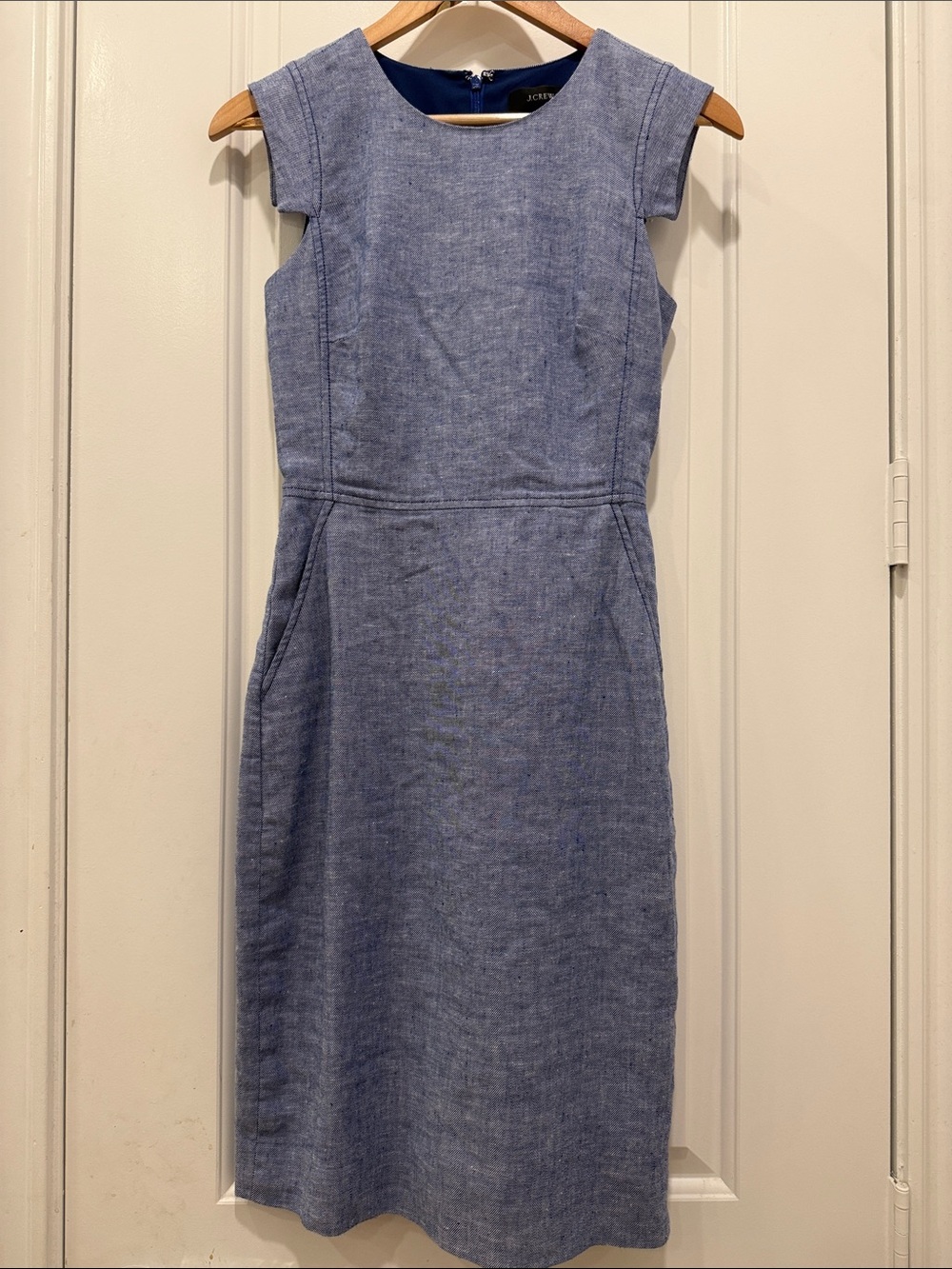 J. Crew Chambray Blue Sleeveless Midi Dress